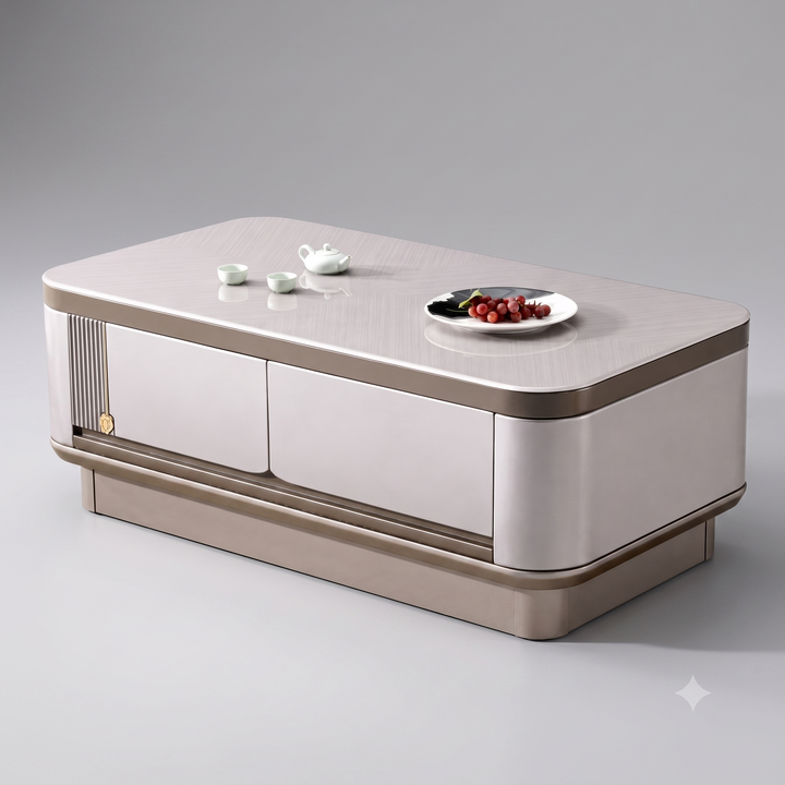 The Grand Executive Dual-Drawer MDF Coffee Table in Cream Gloss & Metallic Bronze Trim