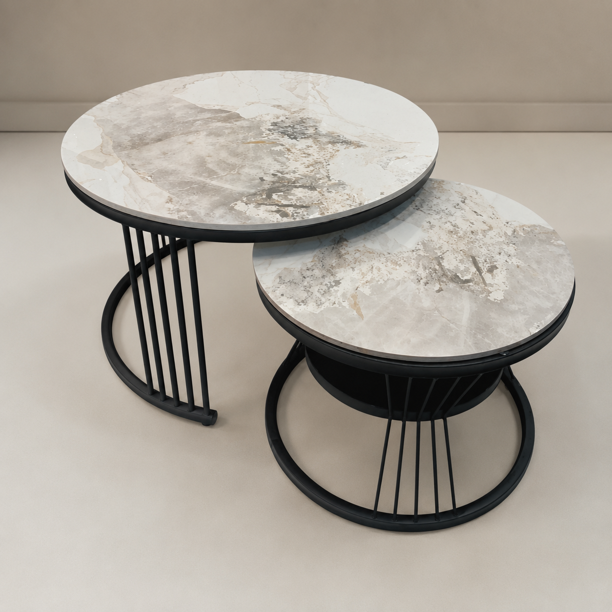 Luxury Modern Marble Finish Nesting Coffee Table Set (Set of 2)