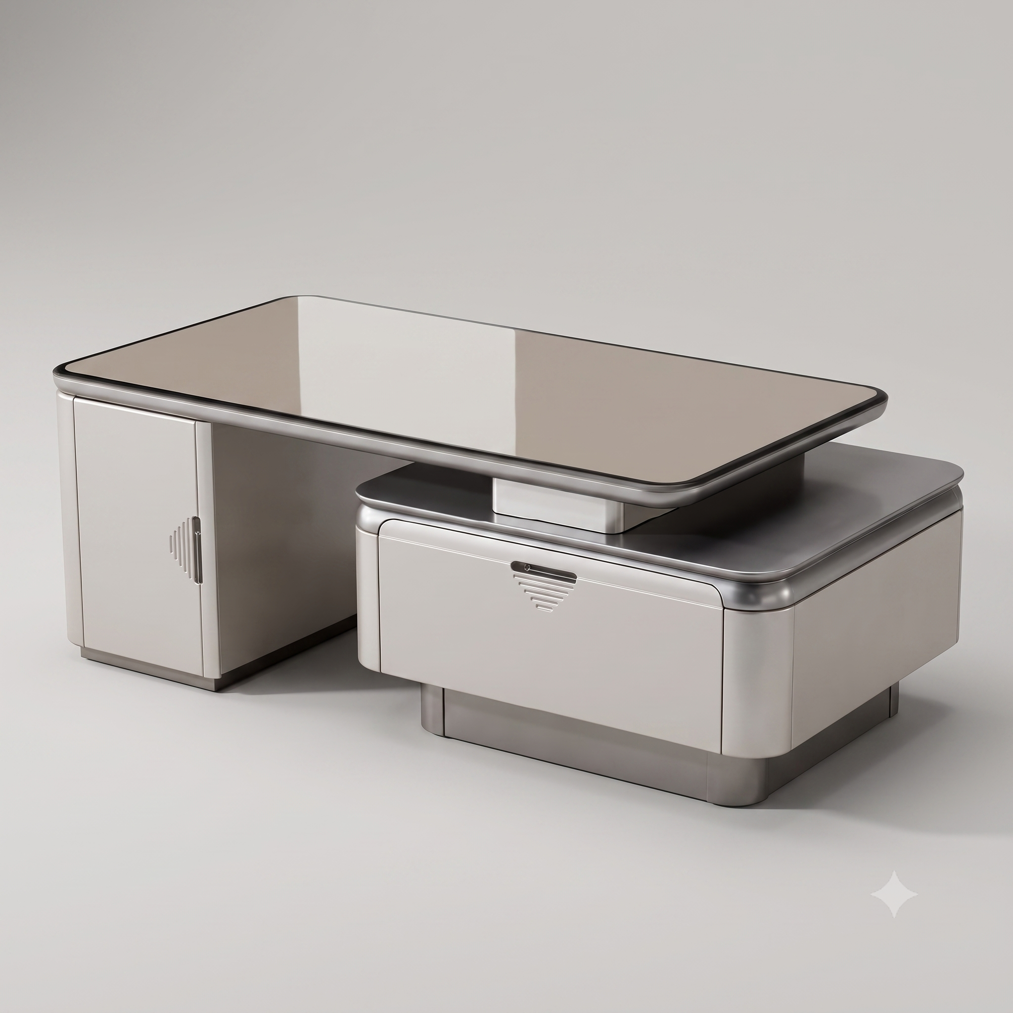 The Horizon Executive Dual-Tier MDF Coffee Table in Warm Metallic Taupe