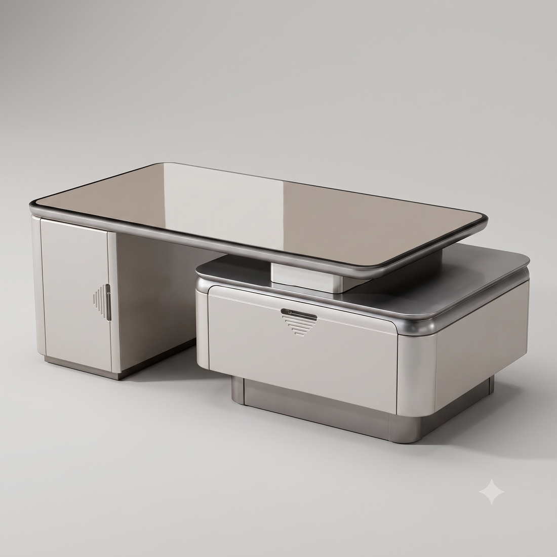 The Horizon Executive Dual-Tier MDF Coffee Table in Warm Metallic Taupe