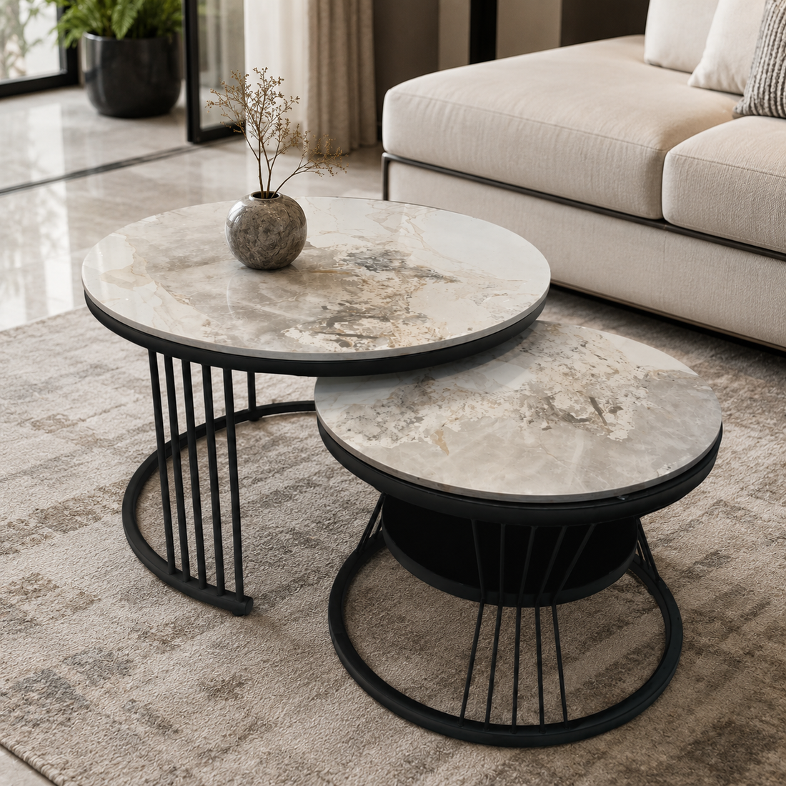 Luxury Modern Marble Finish Nesting Coffee Table Set (Set of 2)