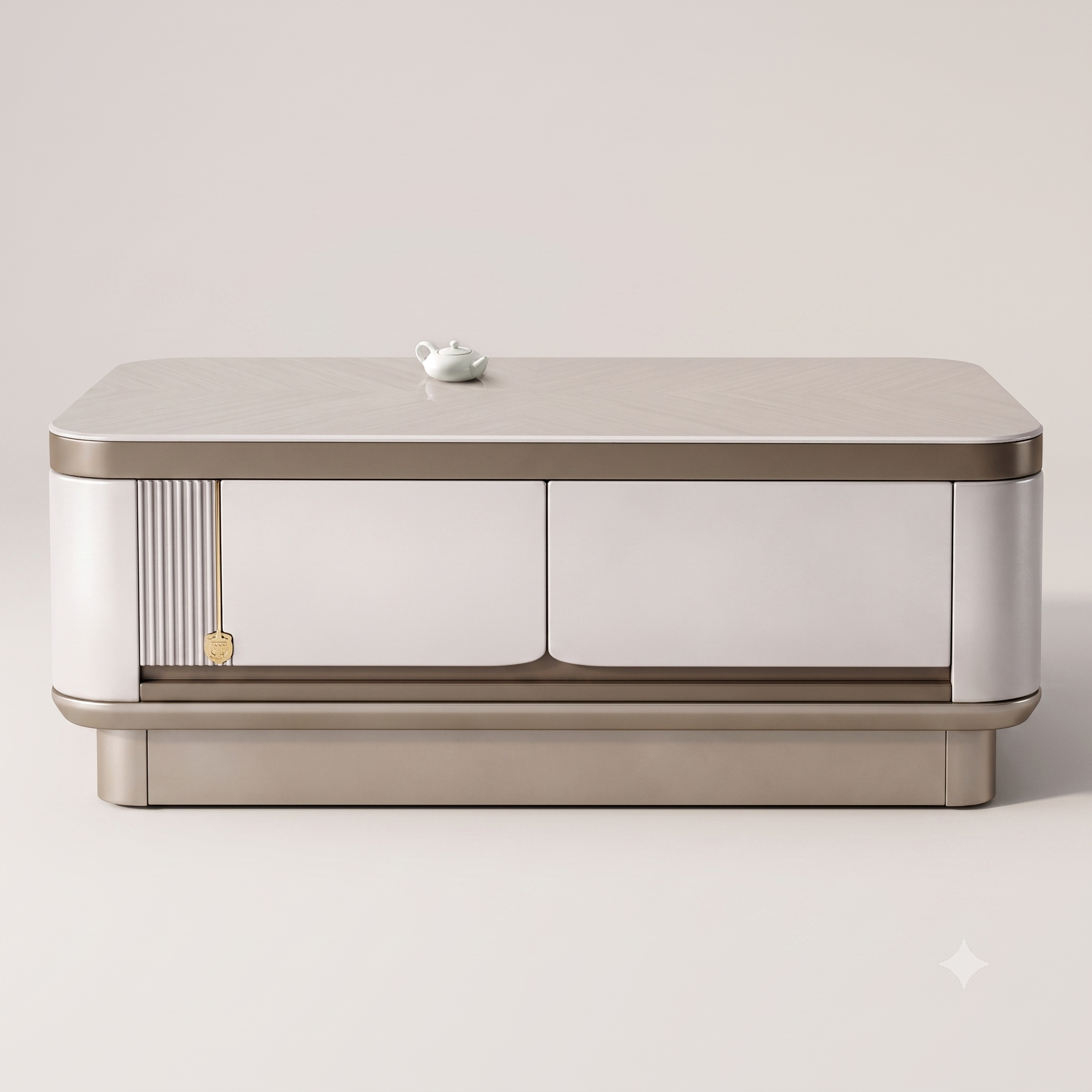 The Grand Executive Dual-Drawer MDF Coffee Table in Cream Gloss & Metallic Bronze Trim
