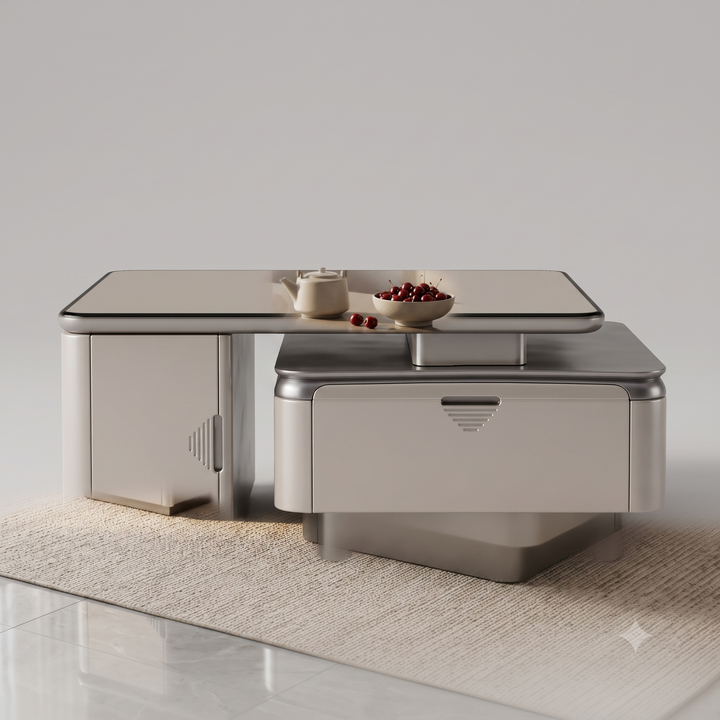 The Horizon Executive Dual-Tier MDF Coffee Table in Warm Metallic Taupe