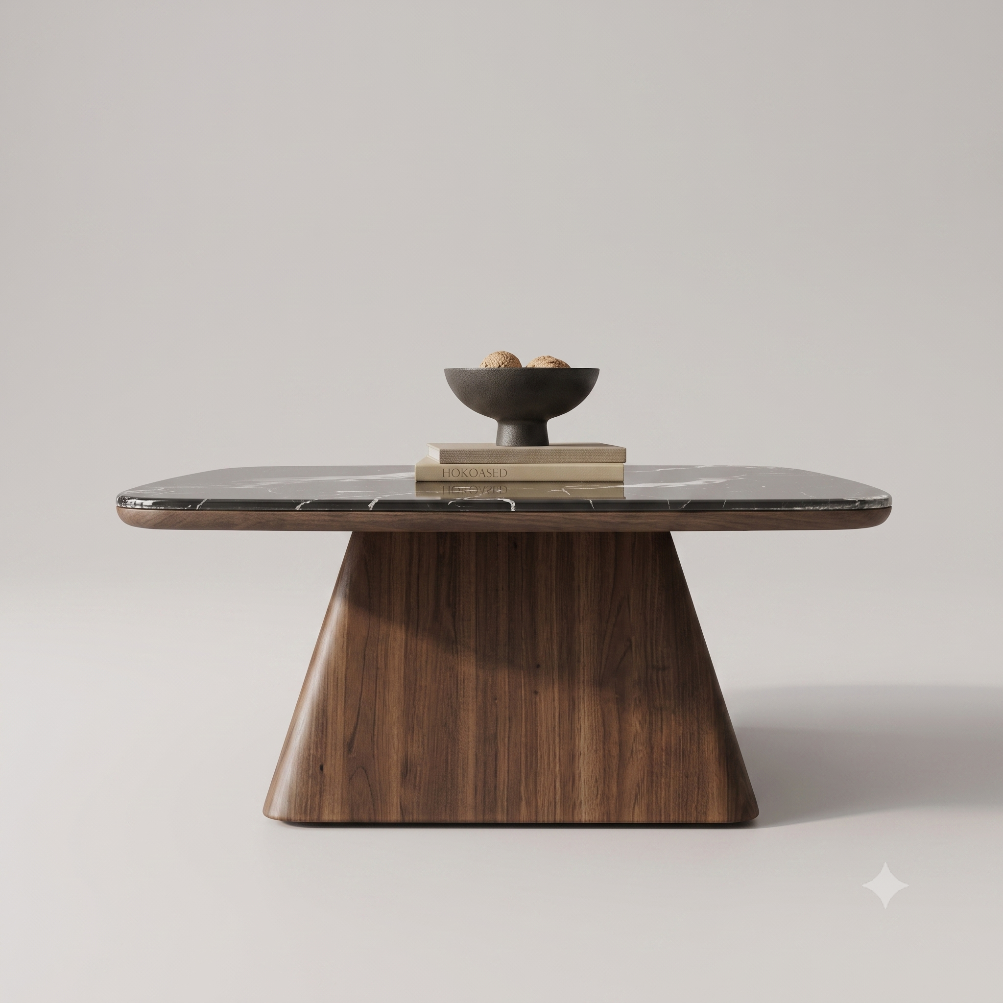 The Noir Laurent Black Marble & Walnut Nesting Coffee Table Set with Companion Accent Table