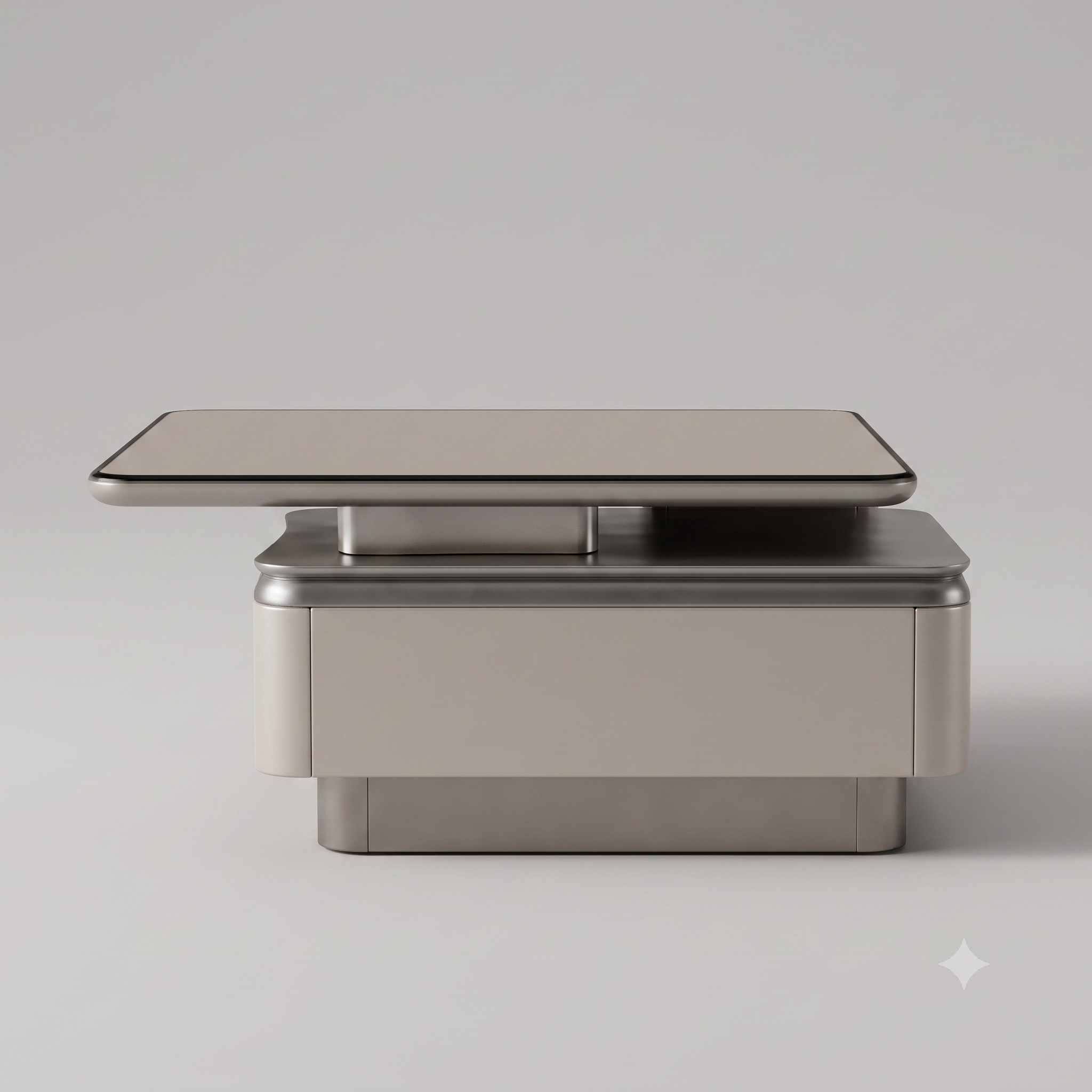 The Horizon Executive Dual-Tier MDF Coffee Table in Warm Metallic Taupe