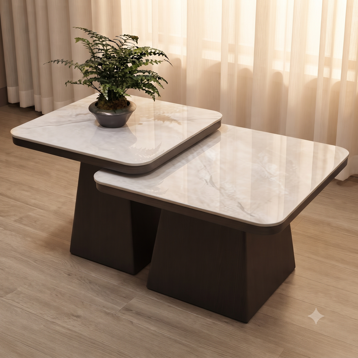 Geometric Nesting Marble Accent Table Set in Soft-Square Silhouettes