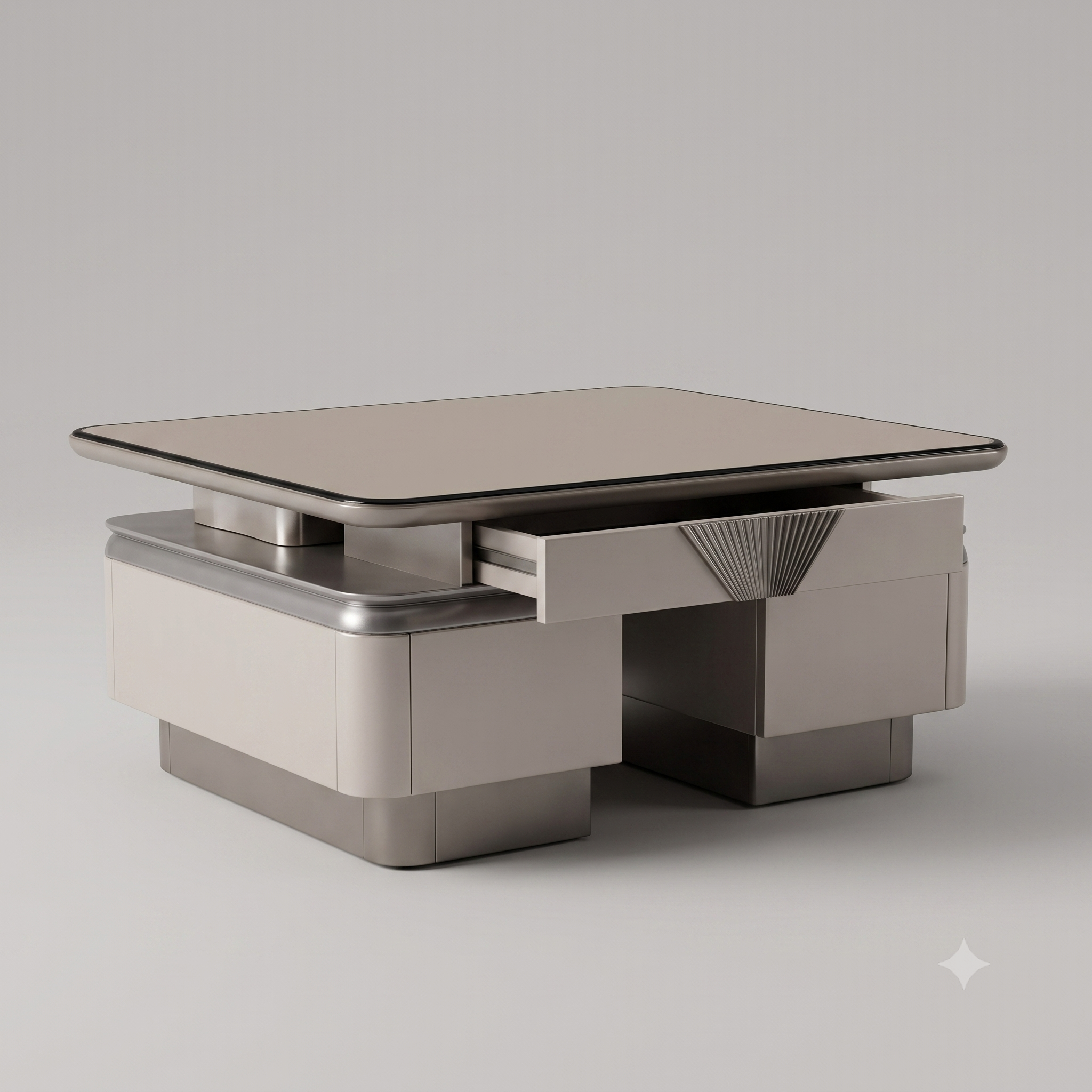The Horizon Executive Dual-Tier MDF Coffee Table in Warm Metallic Taupe