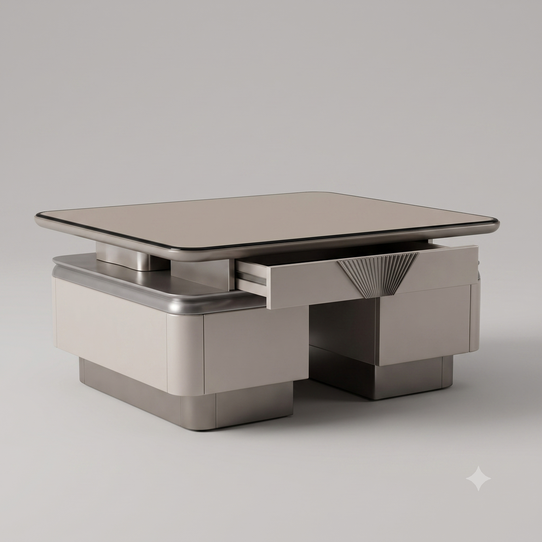 The Horizon Executive Dual-Tier MDF Coffee Table in Warm Metallic Taupe