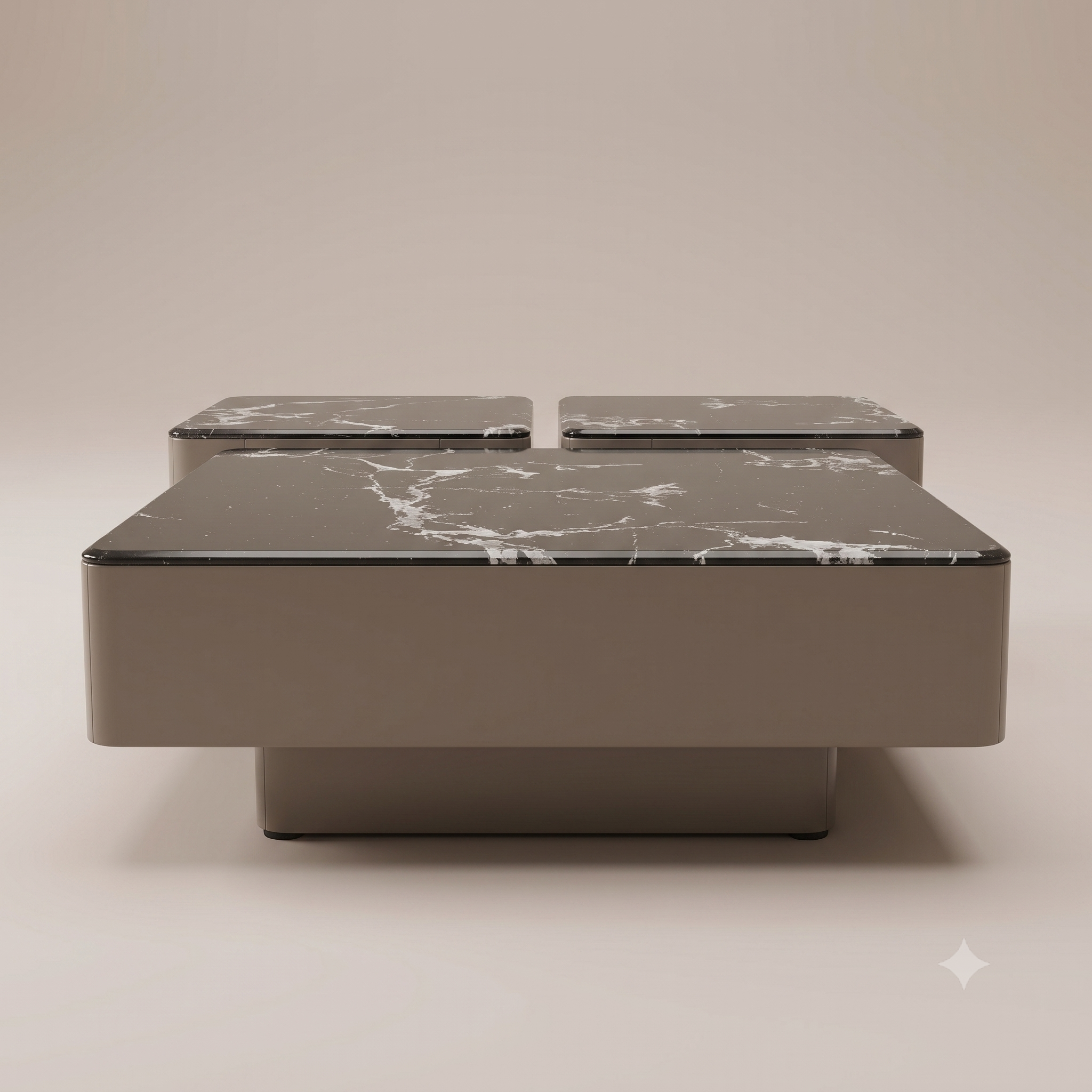 The Noir Grandeur Dual-Tier Nesting Coffee Table with Black Marble Top & Accent Side Table