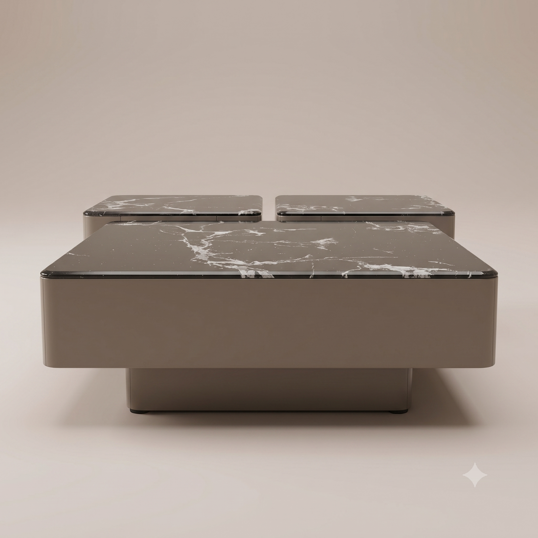 The Noir Grandeur Dual-Tier Nesting Coffee Table with Black Marble Top & Accent Side Table