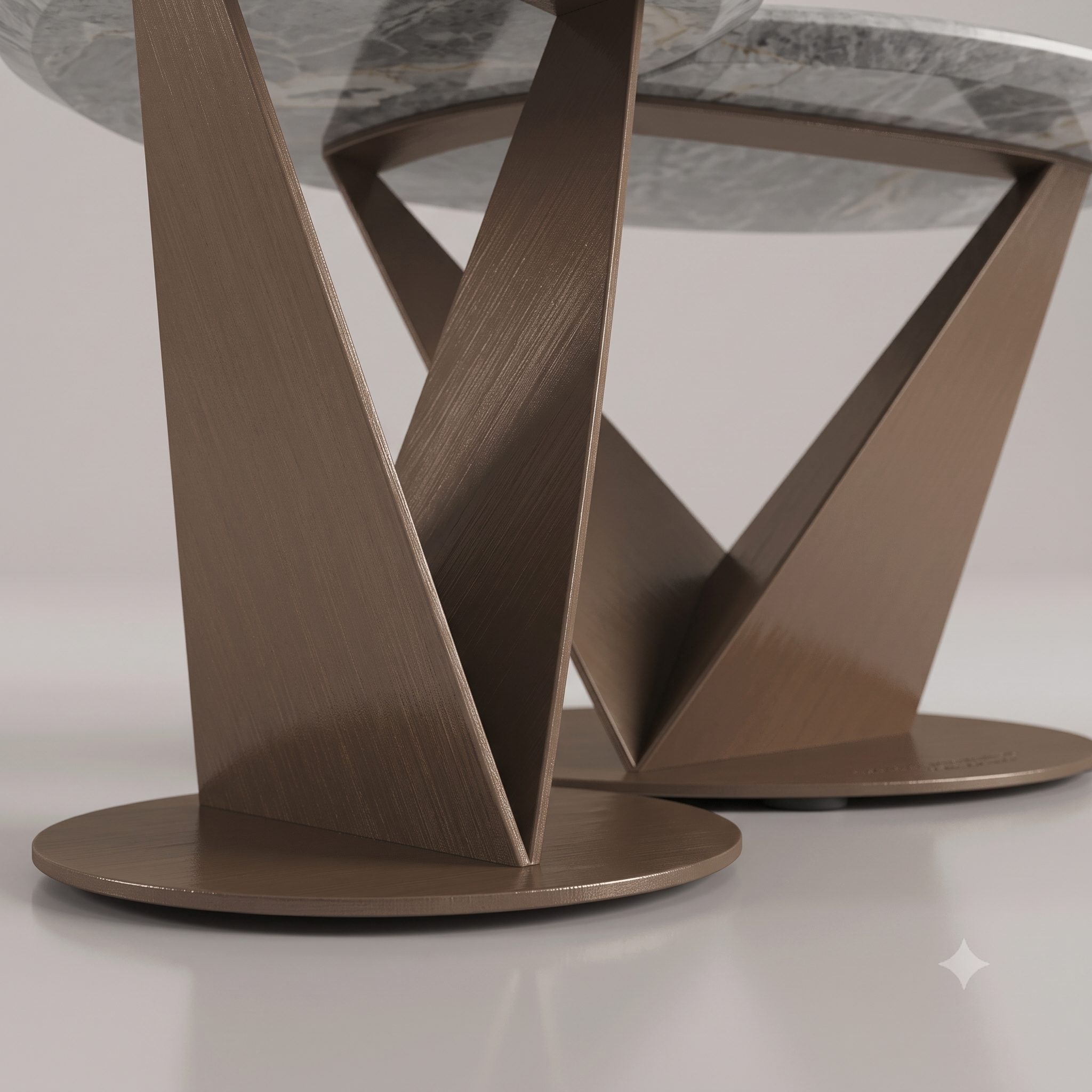 Luxury Grey Marble Nesting Coffee Table Set with Bronze Stainless Steel Base