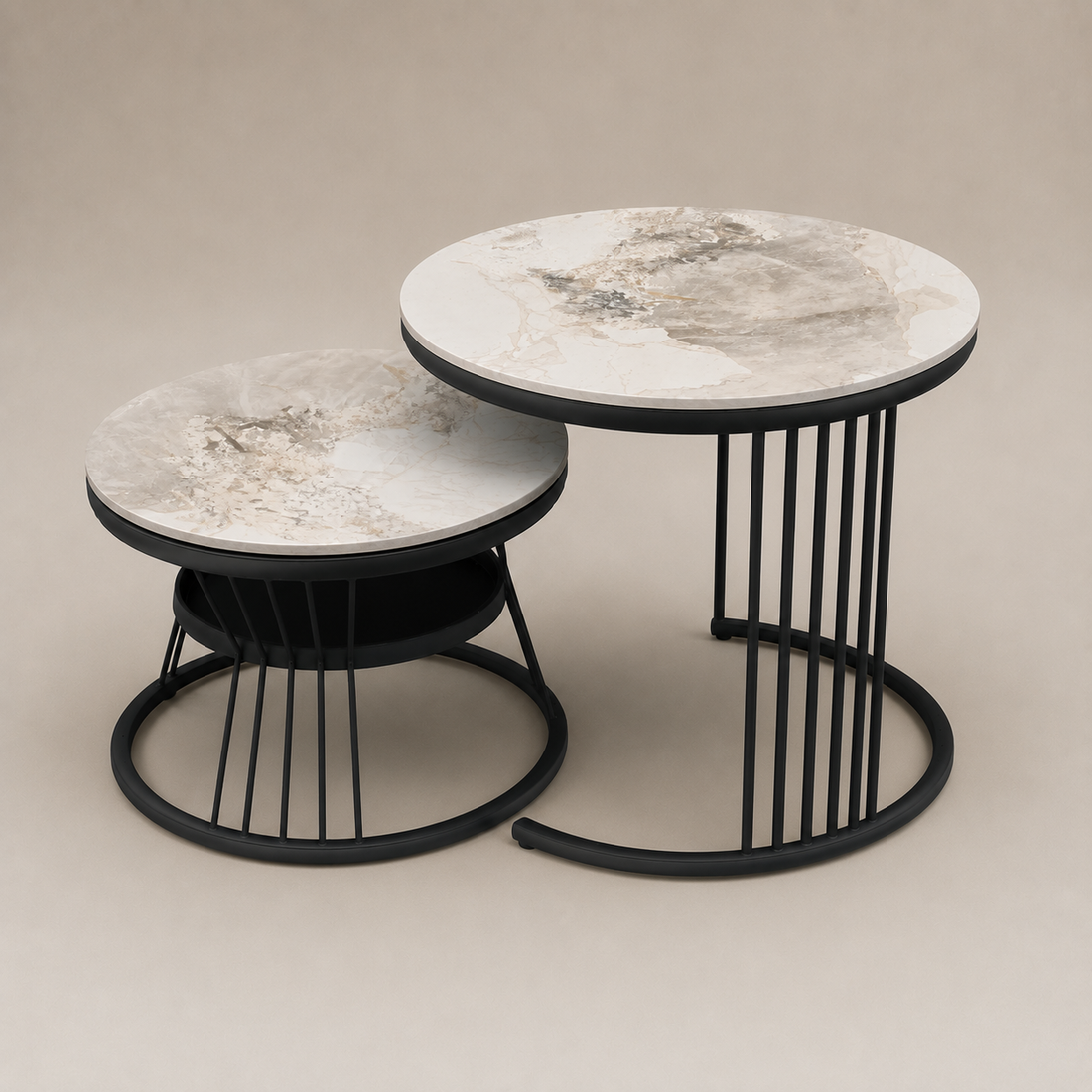 Luxury Modern Marble Finish Nesting Coffee Table Set (Set of 2)