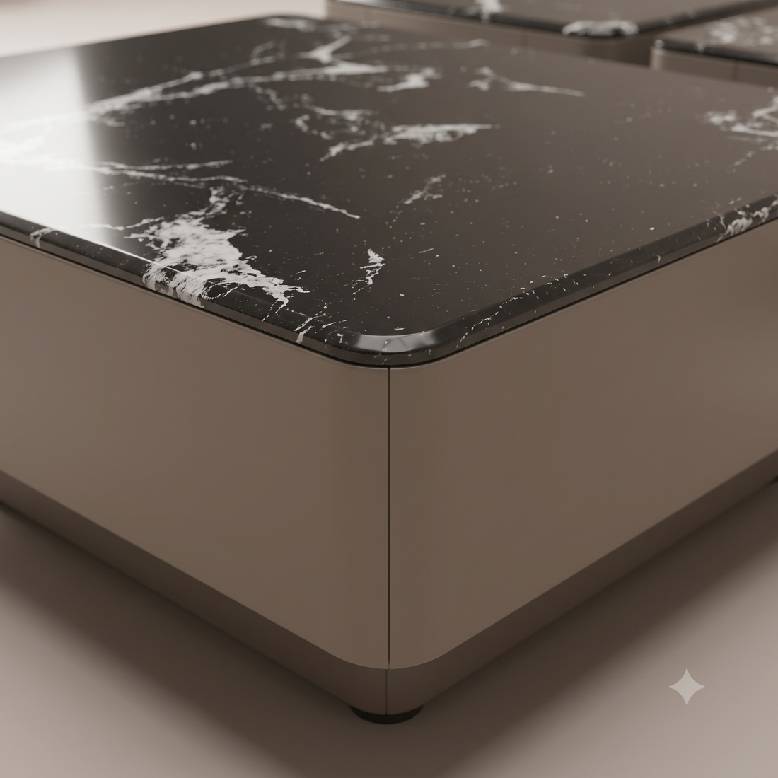 The Noir Grandeur Dual-Tier Nesting Coffee Table with Black Marble Top & Accent Side Table
