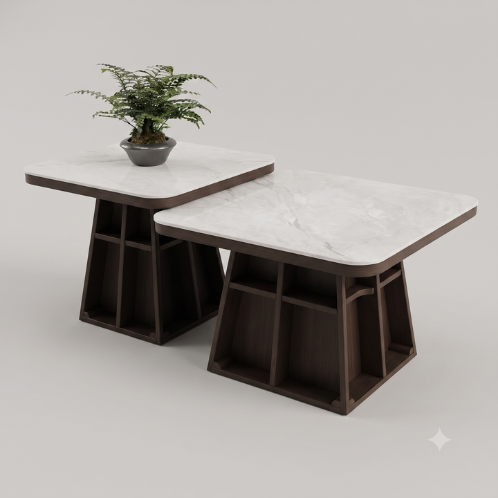 Geometric Nesting Marble Accent Table Set in Soft-Square Silhouettes